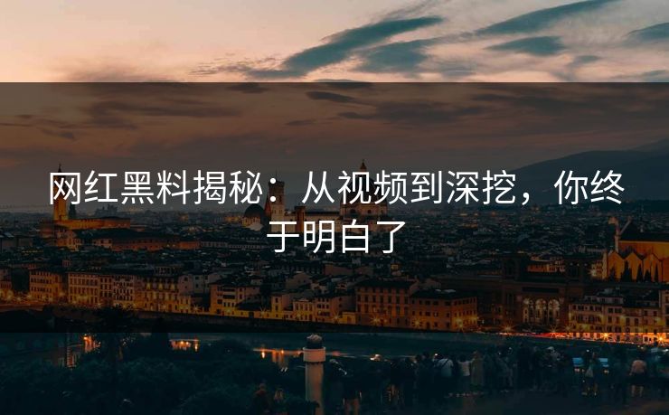 网红黑料揭秘：从视频到深挖，你终于明白了