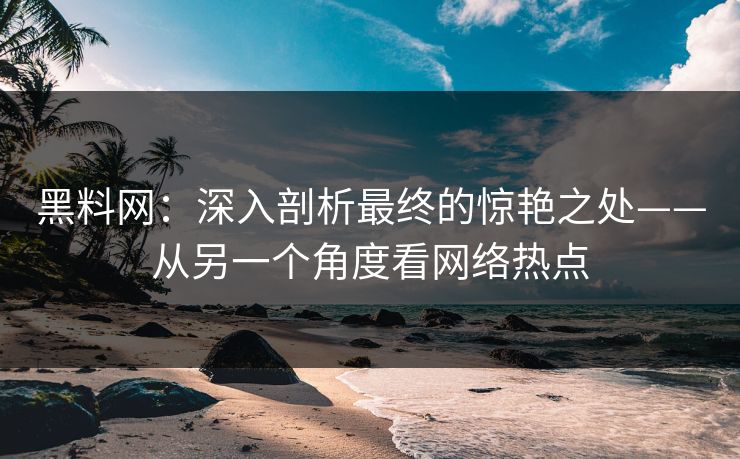黑料网：深入剖析最终的惊艳之处——从另一个角度看网络热点