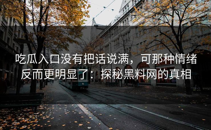吃瓜入口没有把话说满，可那种情绪反而更明显了：探秘黑料网的真相